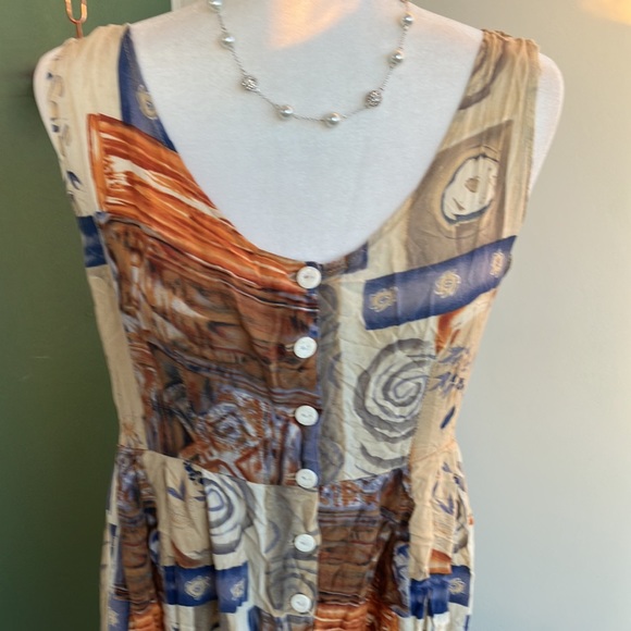 Vintage 90s Blue and Tan Babydoll Dress - Picture 2 of 6